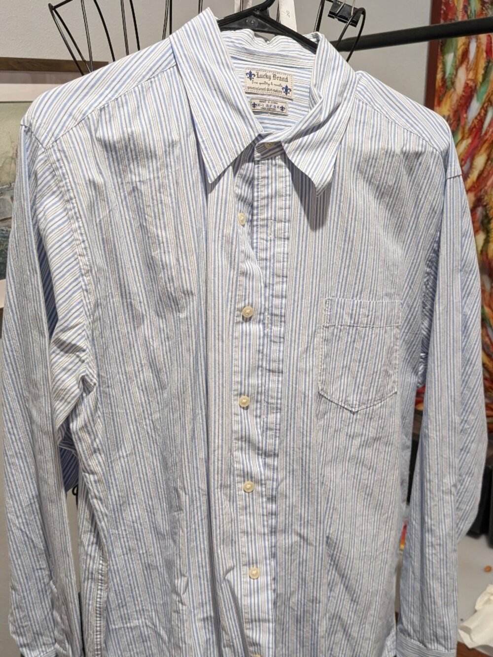 Lucky Brand Men’s XL Blue White Striped Long Sleeve Button Down Shirt
